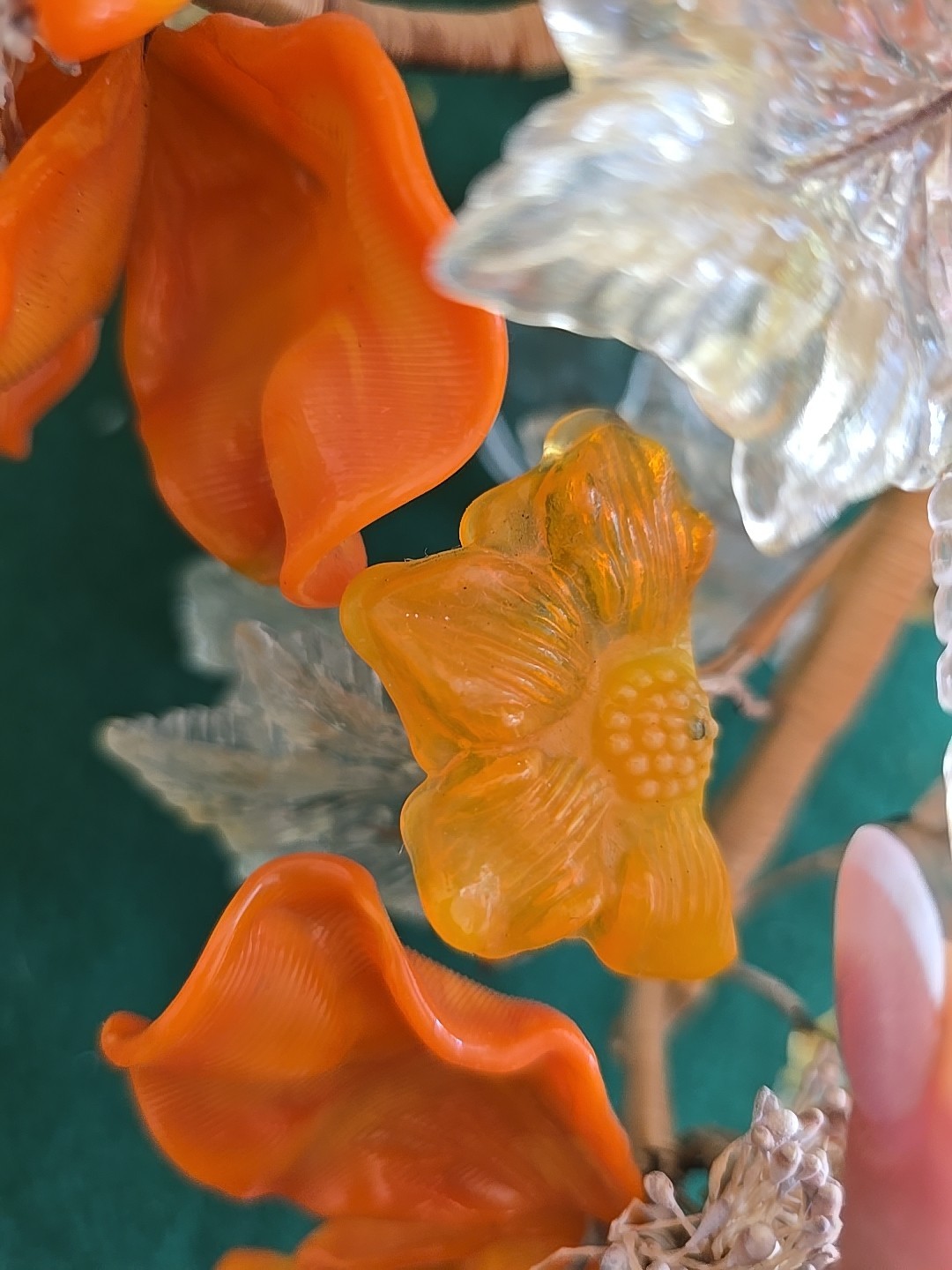 Art Glass Orange Flower Arrangement Peony Bonsai Tree Centerpiece Murano? Italy