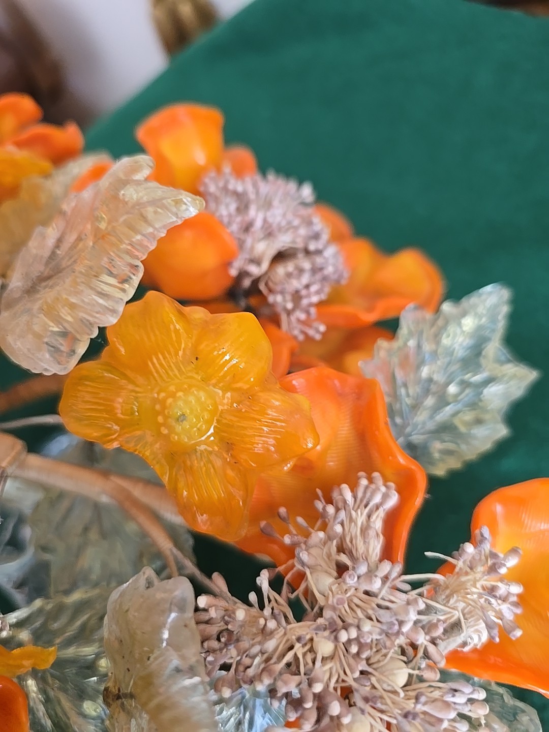 Art Glass Orange Flower Arrangement Peony Bonsai Tree Centerpiece Murano? Italy