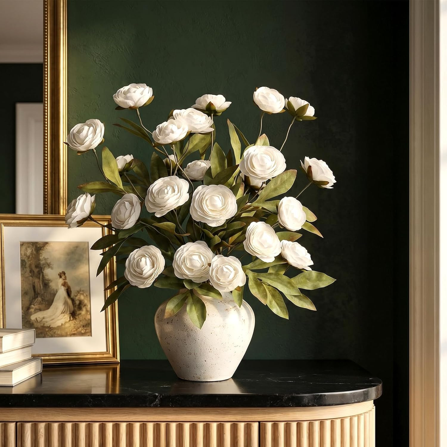 6 PCS Realistic Cream Ranunculus Stems for Home Decor & Centerpieces