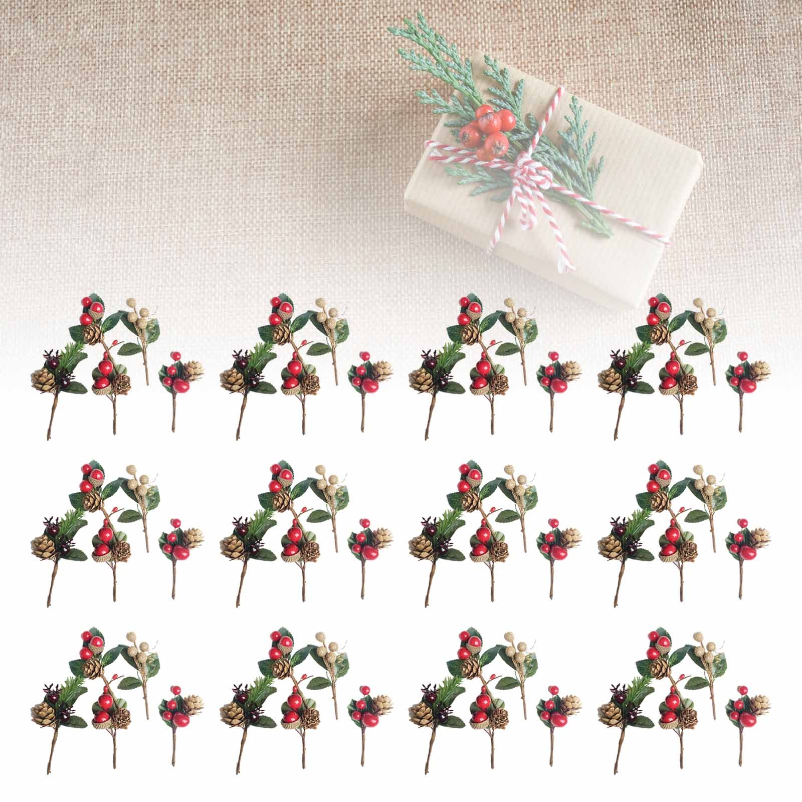 Artificial Flowers Red Berries Pine Cones for Gift Package Wedding Party