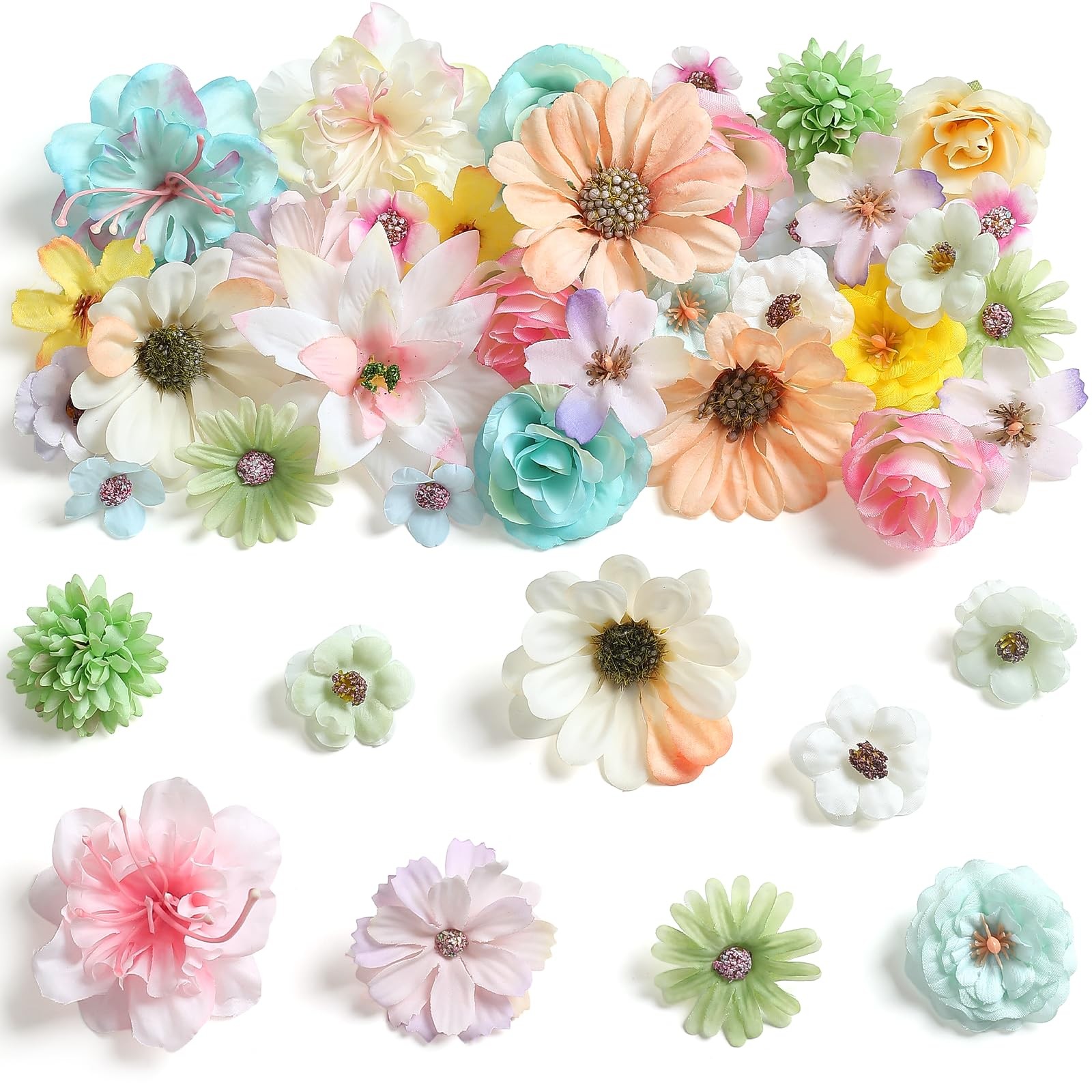 Mini Artificial Flowers For Crafts Bright Silk Fake Roses Assorted 45 PCS