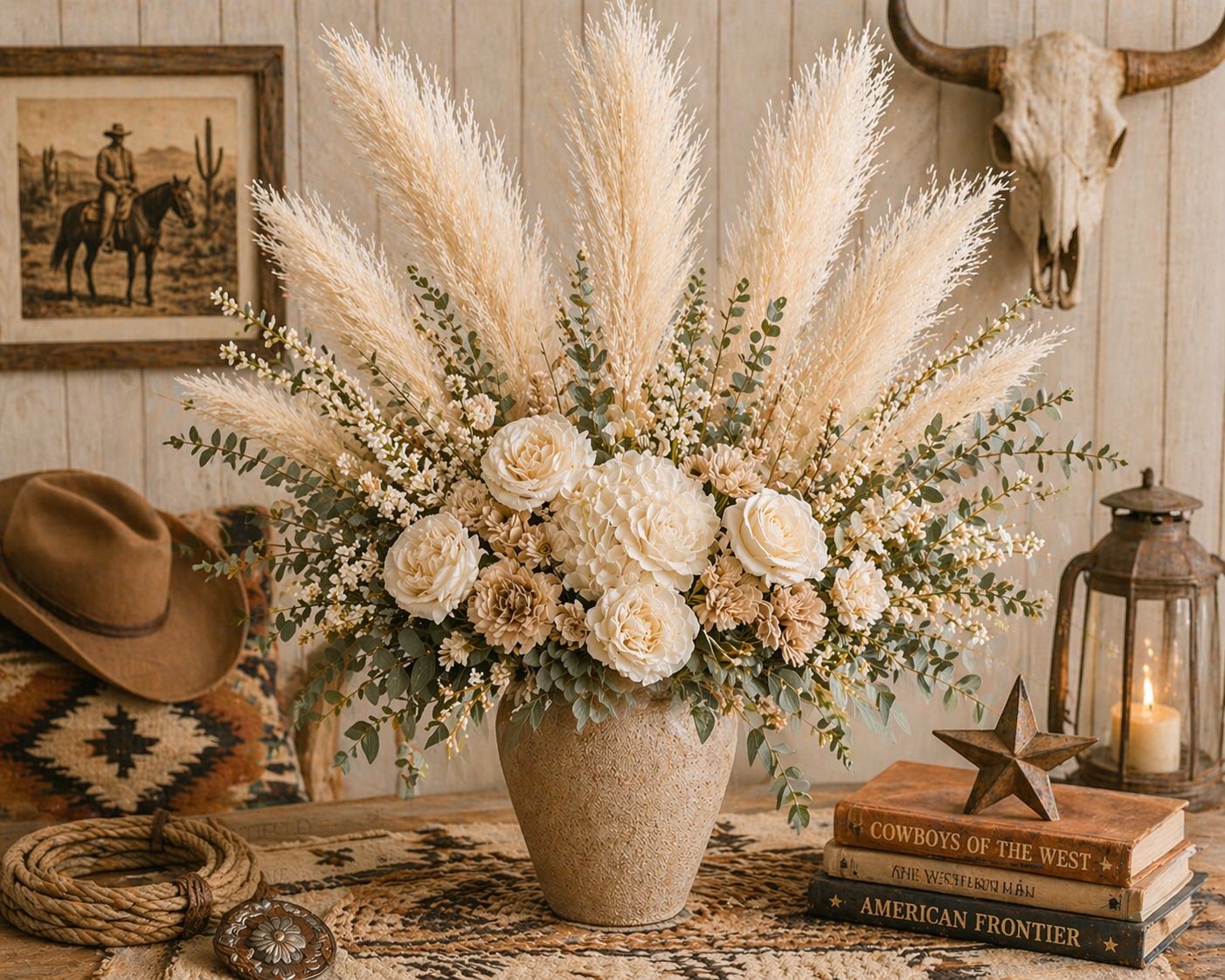 Cream Pampas Grass 3 Stem Faux Pampas Beige Boho Decor Neutral Vase Filler Farmh