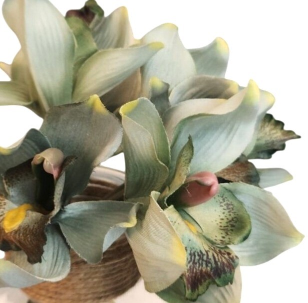 Artificial Cymbidium Orchid Bouquet 7 Stem Jade Green Faux Orchid Floral Decor