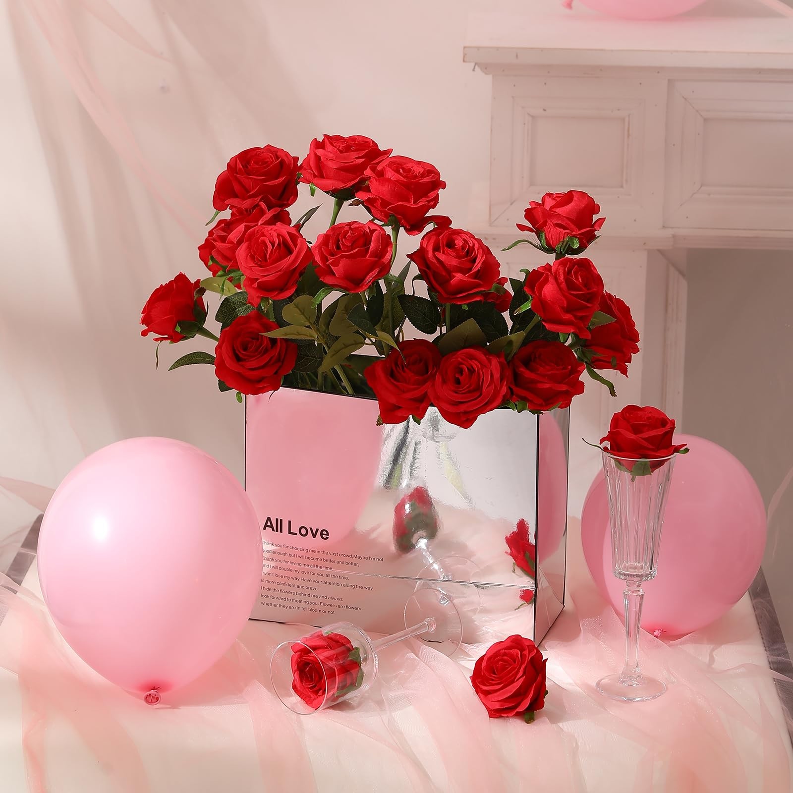 Hawesome 12PCS Artificial Silk Flowers Realistic Roses Bouquet Long Stem for Hom