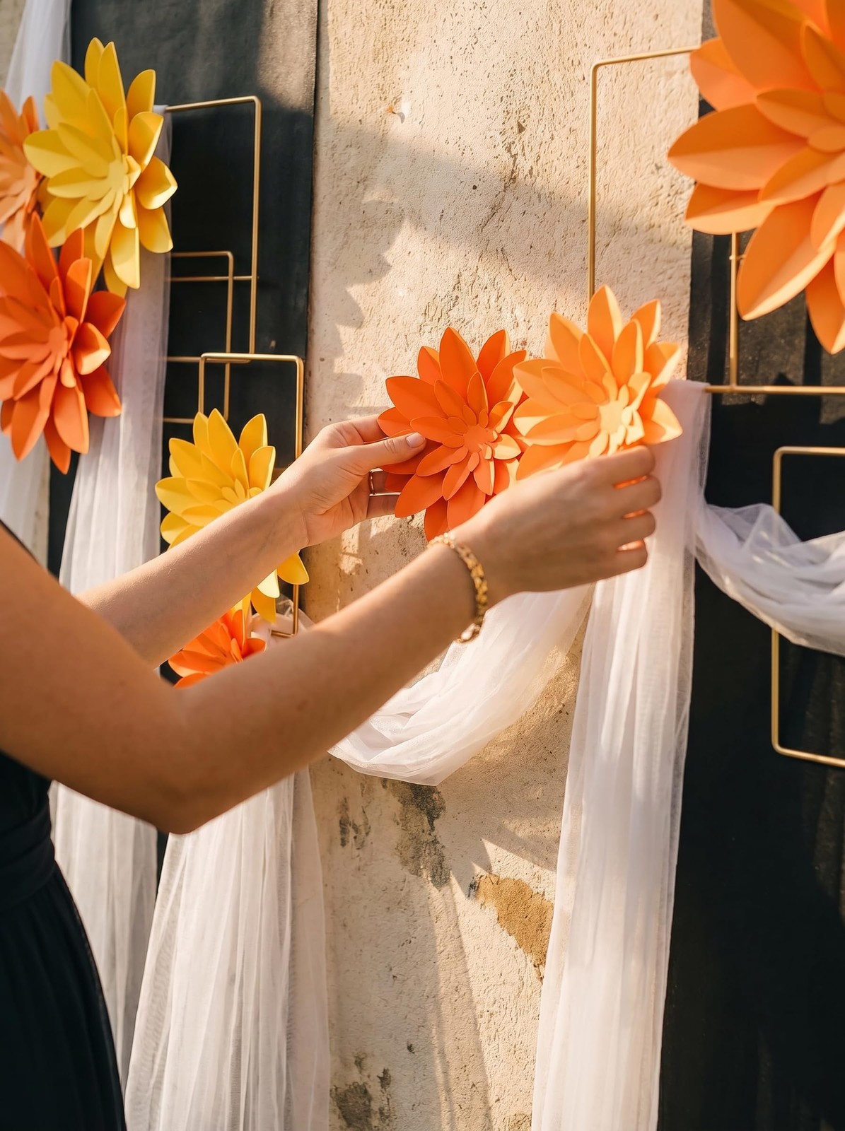 9 PCS Orange Paper Flowers Fall Thanksgiving Wall Backdrop Wedding Decor