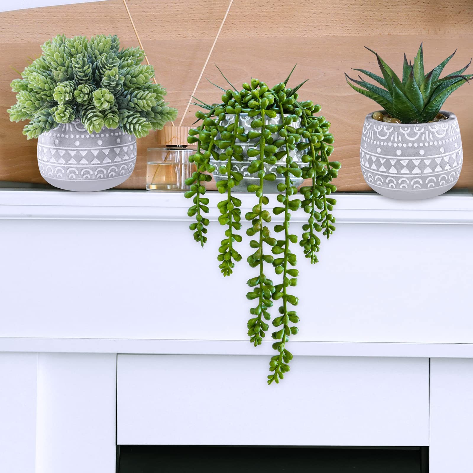 3 Pcs Assorted Small Potted Succulent Plants Artificial Aloe Hops String of P…