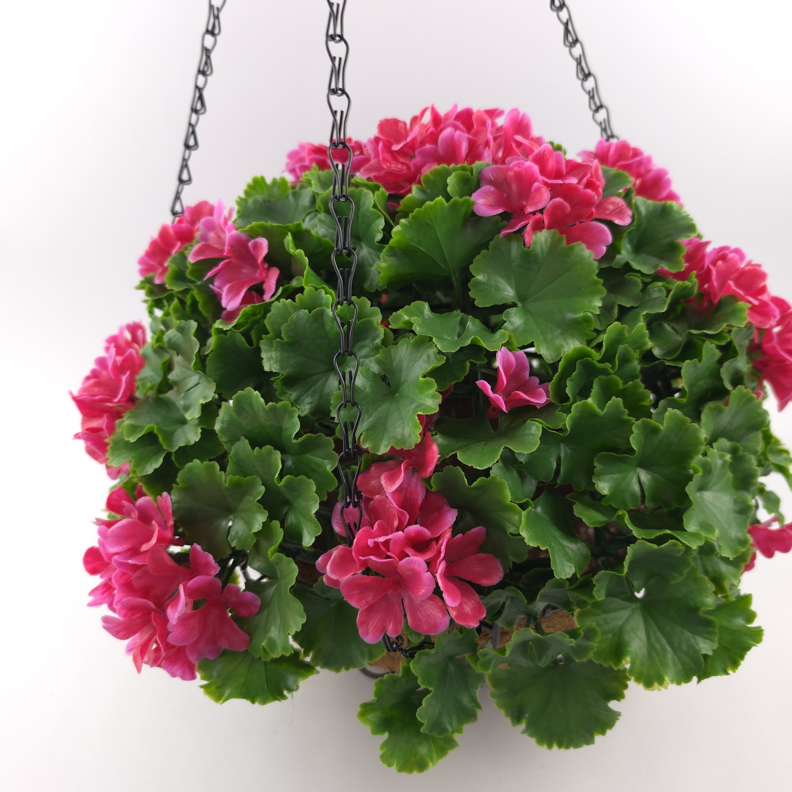 Wicker Park 17″ Faux Pink Geranium Floral Indoor/Outdoor Spring Hanging Basket