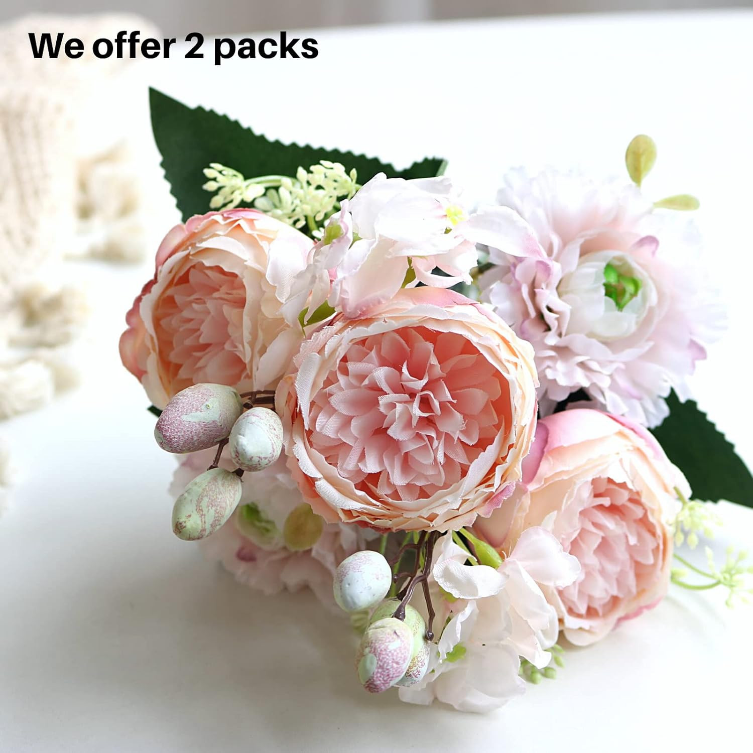 Artificial Peony Flower 2Pcs Silk Peonies Fake Peony Flowers Floral Arrangements
