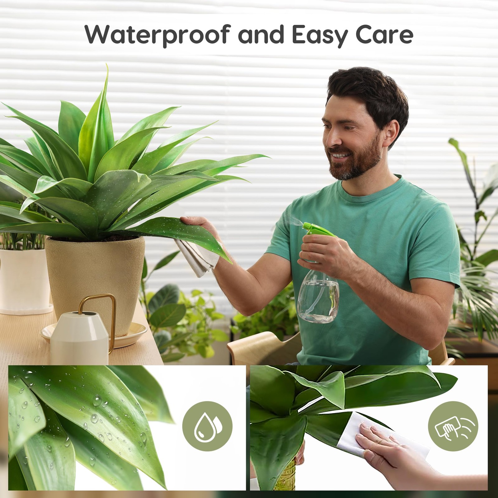 28 Inch Artificial Agave Plants Outdoor Set, Large Fake Plants Indoor for Hom…