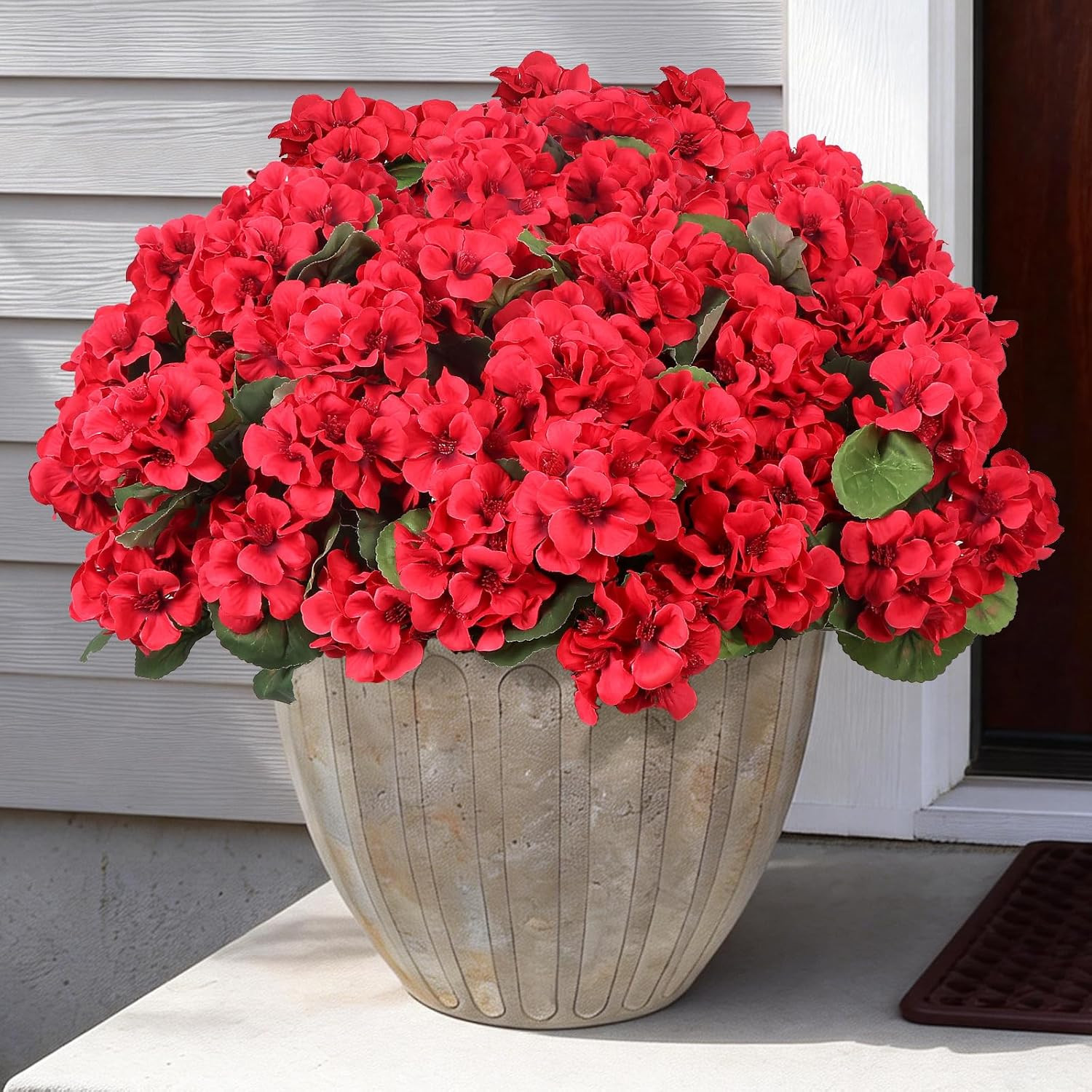 12 Pcs Artificial Flowers for Outdoors, Faux Silk Geraniums Flowers UV Resistant