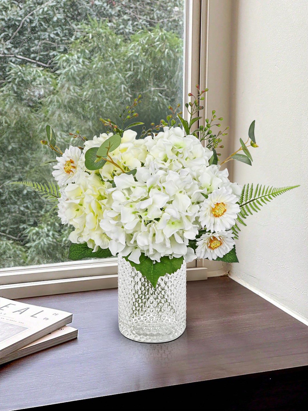 GnFlus Artificial Hydrangea Flower Stems 2 Pack (24PCS) White Faux Hydrangea …