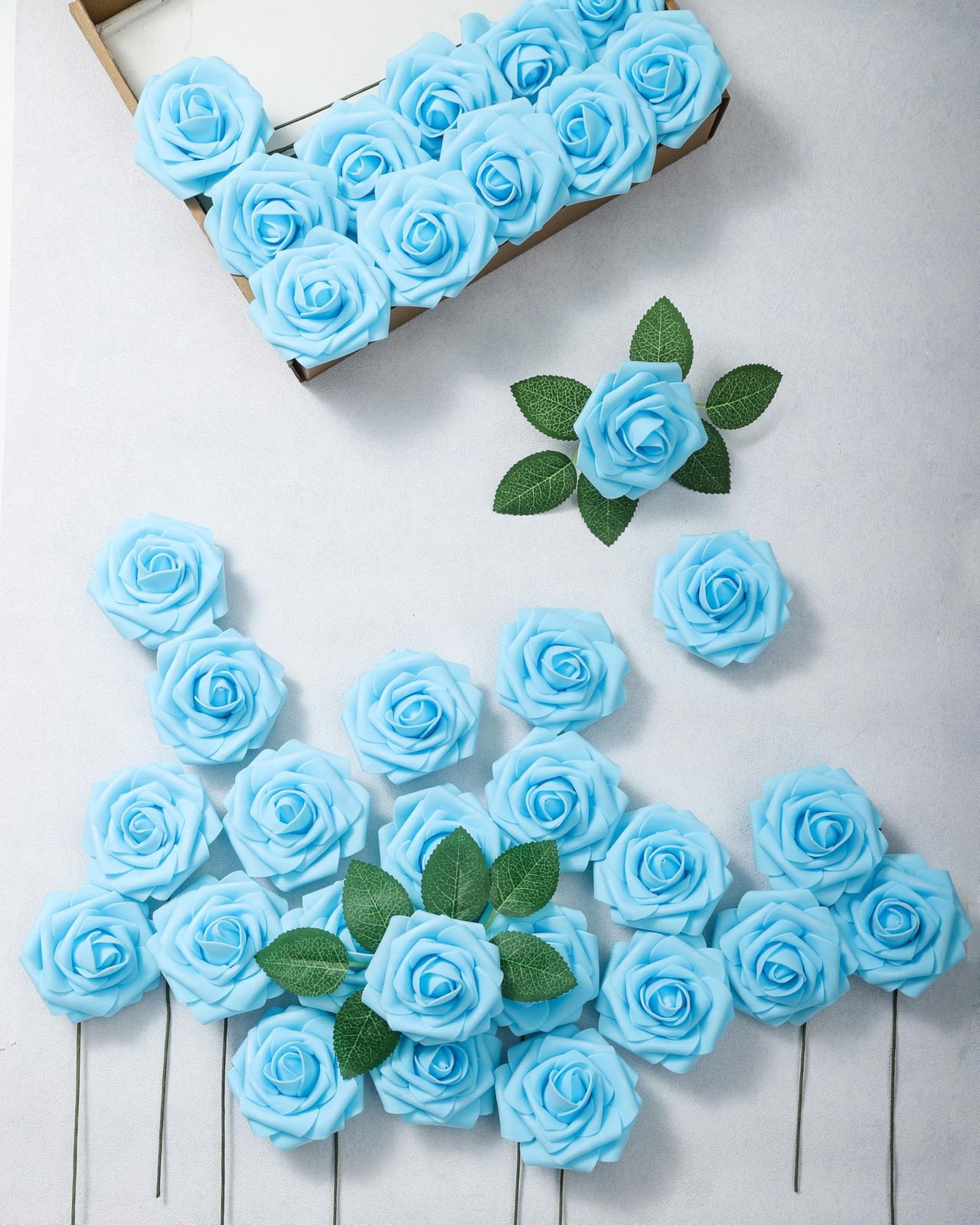 25Pcs Artificial Flowers Foam Roses Fake Roses with Stems