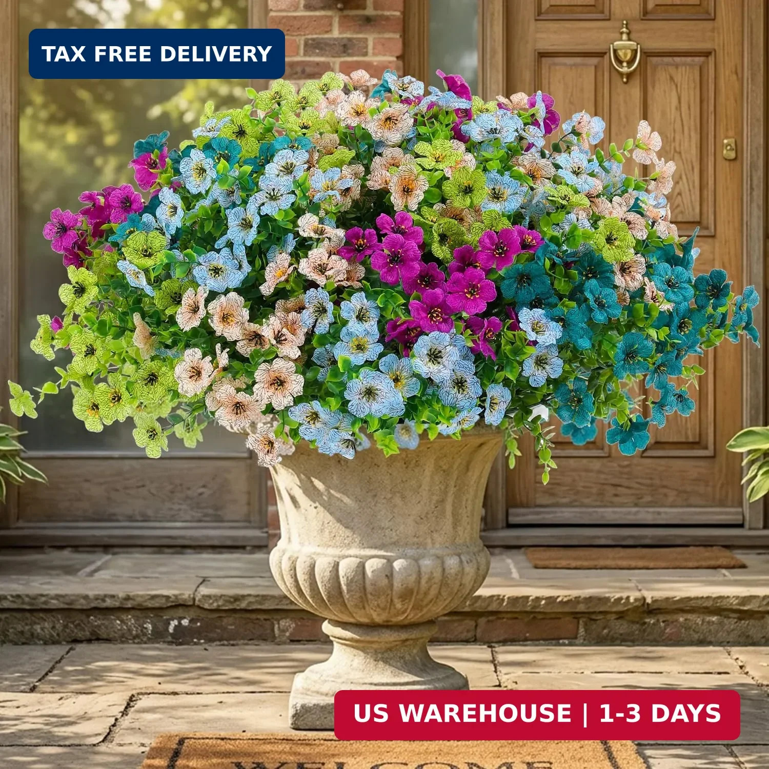 Artificial Flowers for Outdoor Decor, 16 Pack UV-Resistant Fake Colorful Silk Da