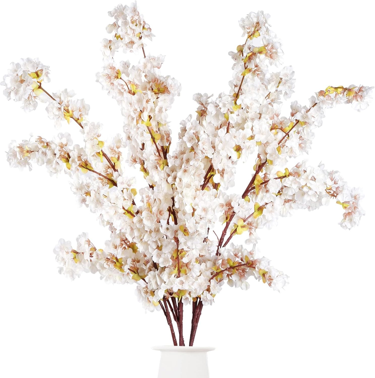 Artificial Peach Cherry Blossom Branches 39-Inch Ivory 4 Pcs for Home Decor