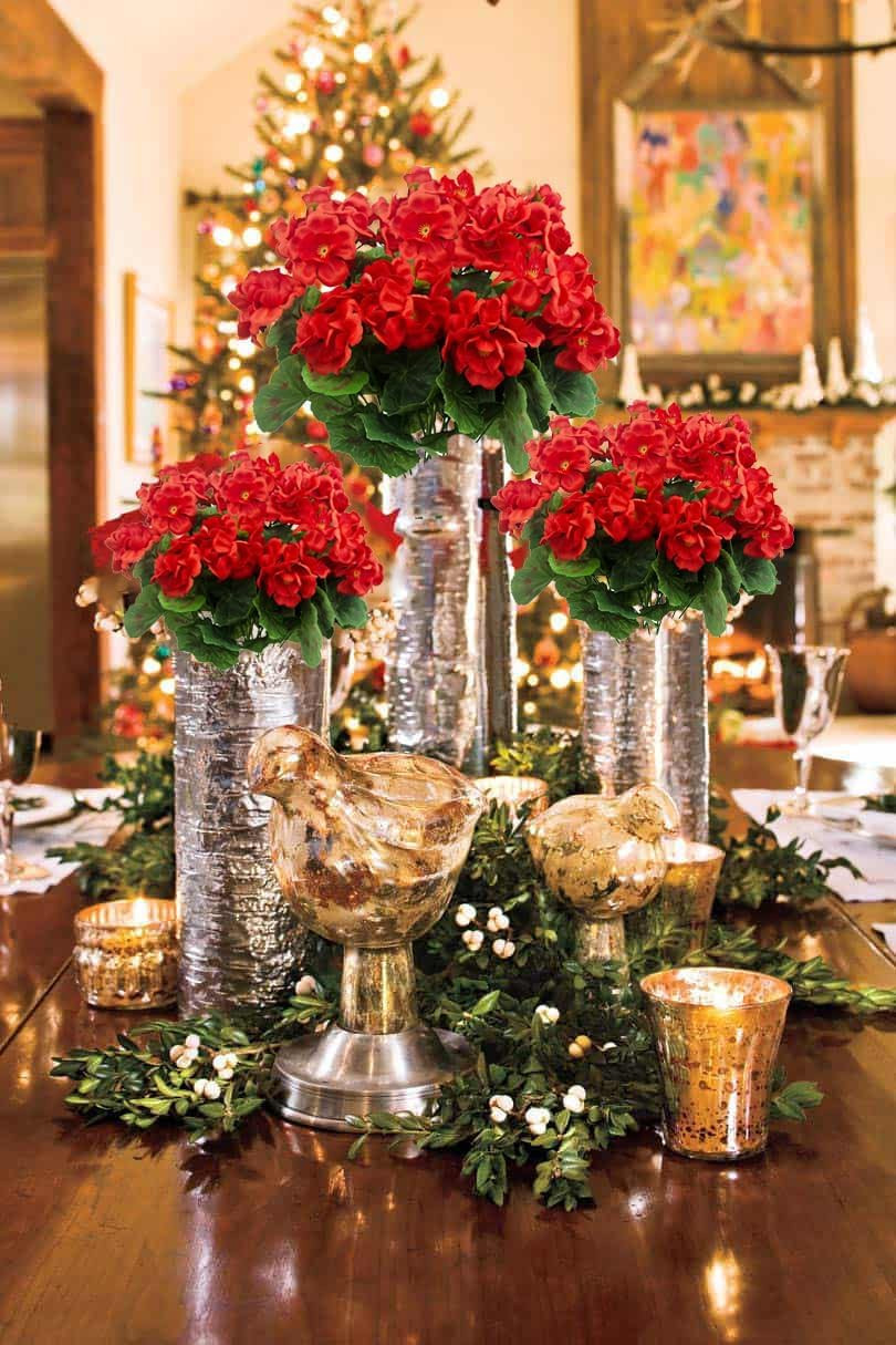 2 Pcs Artificial Red Geranium Bush Faux Flowers Geraniums Silk Flowers Outdoor P