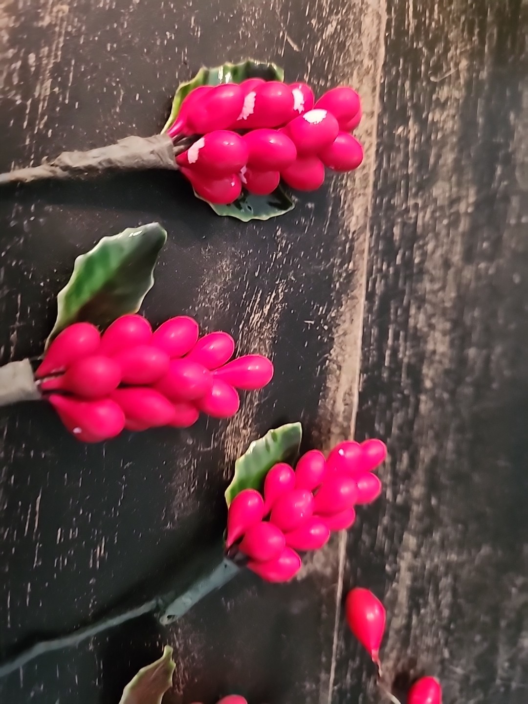 Vintage Asian Lacquered Red Berry Clusters Hand Wired Wrapped on Mini Stakes 5