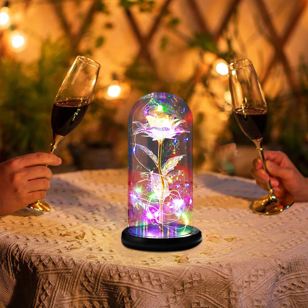 Preserved Forever Valentines Day Flower Gifts for Her Glass Light Up Rose Gifts