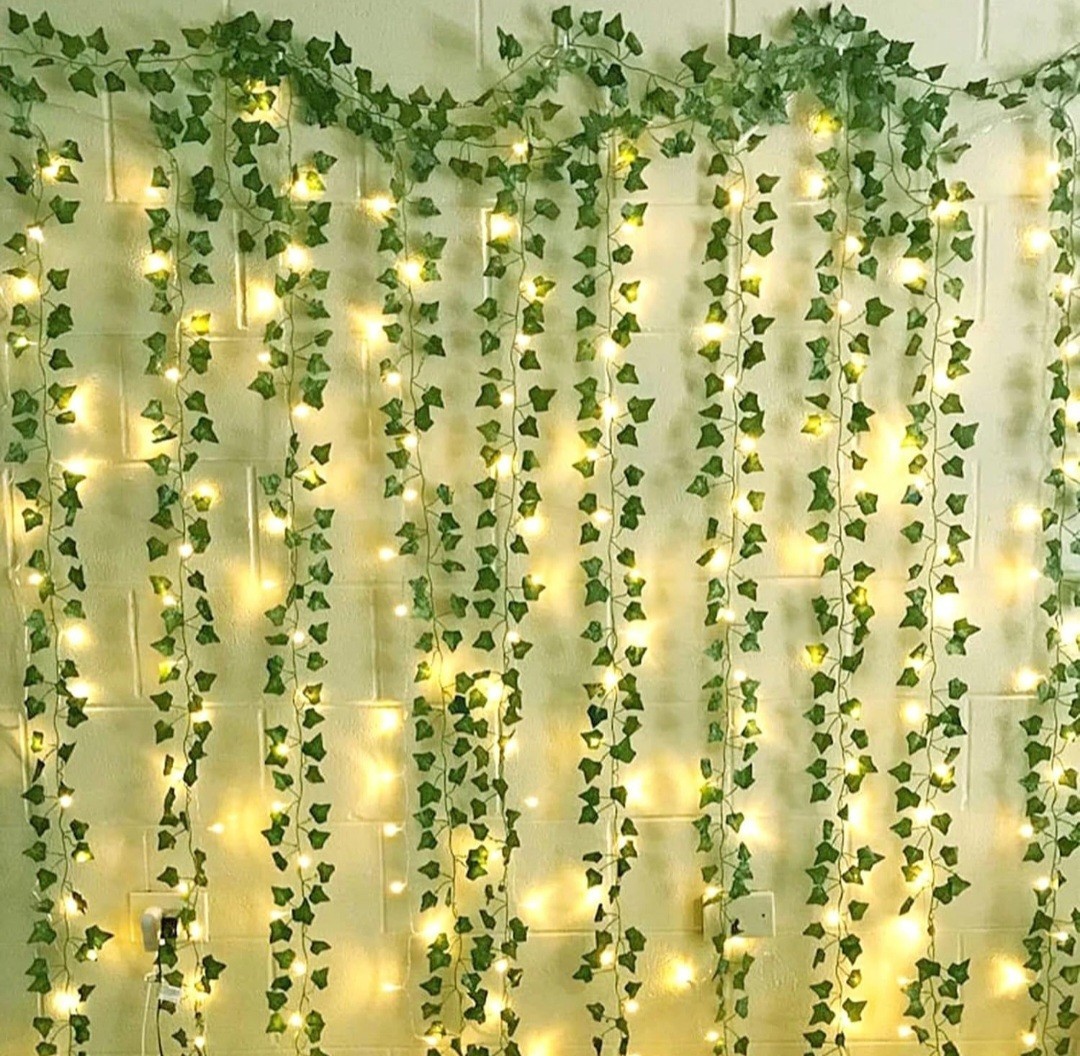 84Ft 12 Pack Artificial Ivy Leaf Plants Vine with 80 LED String Light,Green Vine