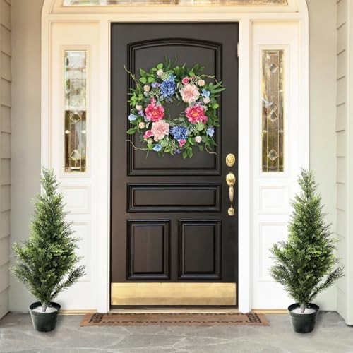 24 Inch Spring Wreaths for Front Door, Artificial Front Door Wreath Hydrangea