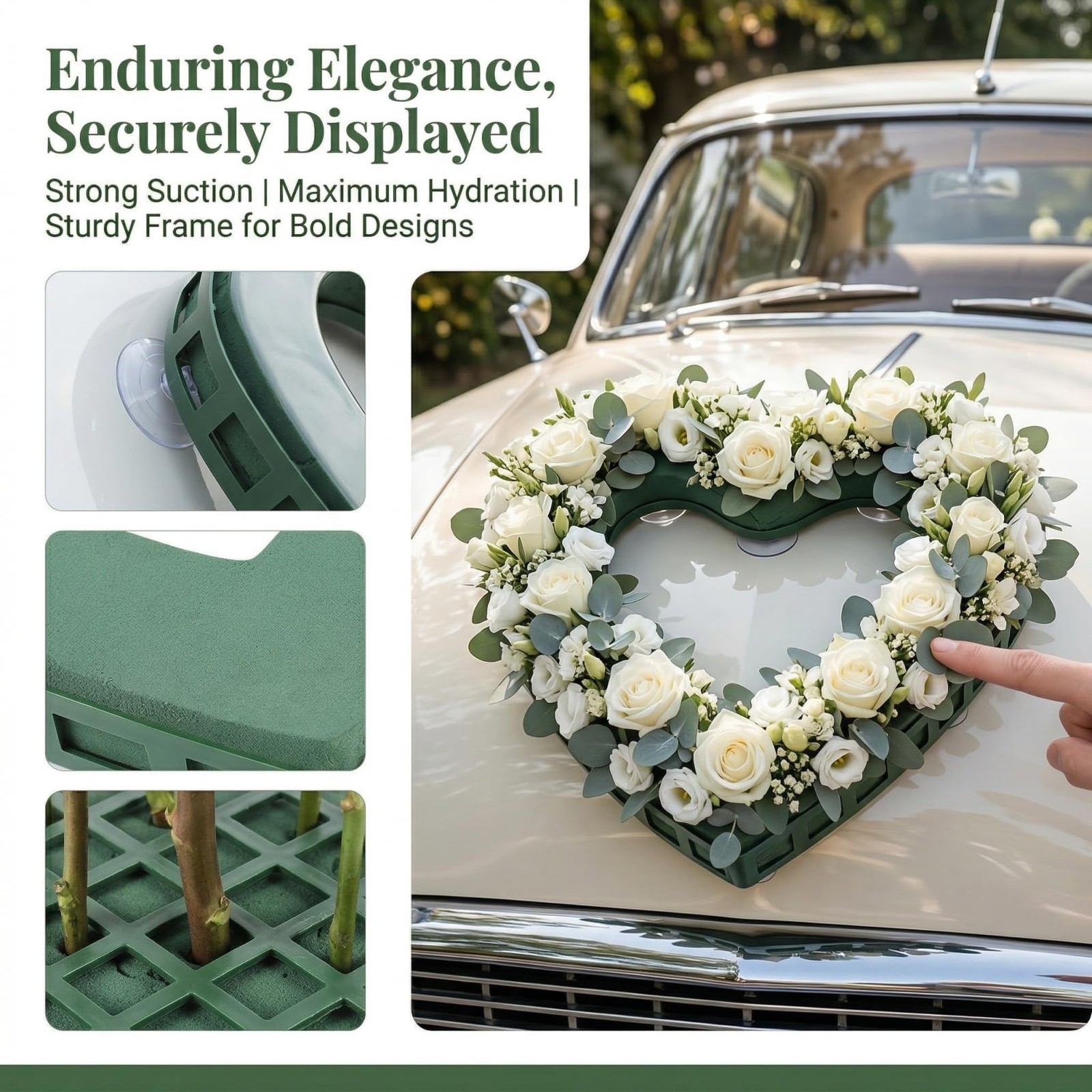 Heart Shaped Floral Foam Cage Suction Cup Fresh Artificial Dry Wet Holder