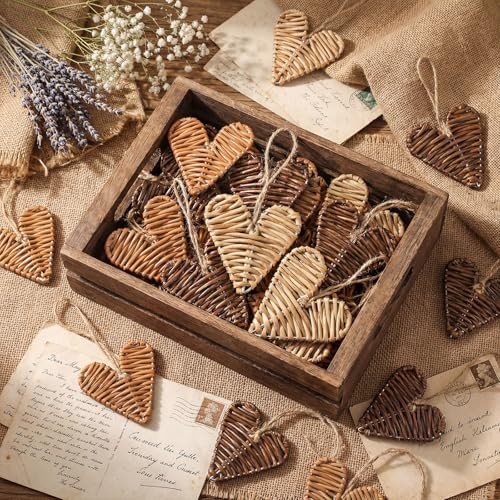 Pcs Neutral Valentines Day Ornaments Rattan Wicker Heart 24 Tan, Beige, Brown