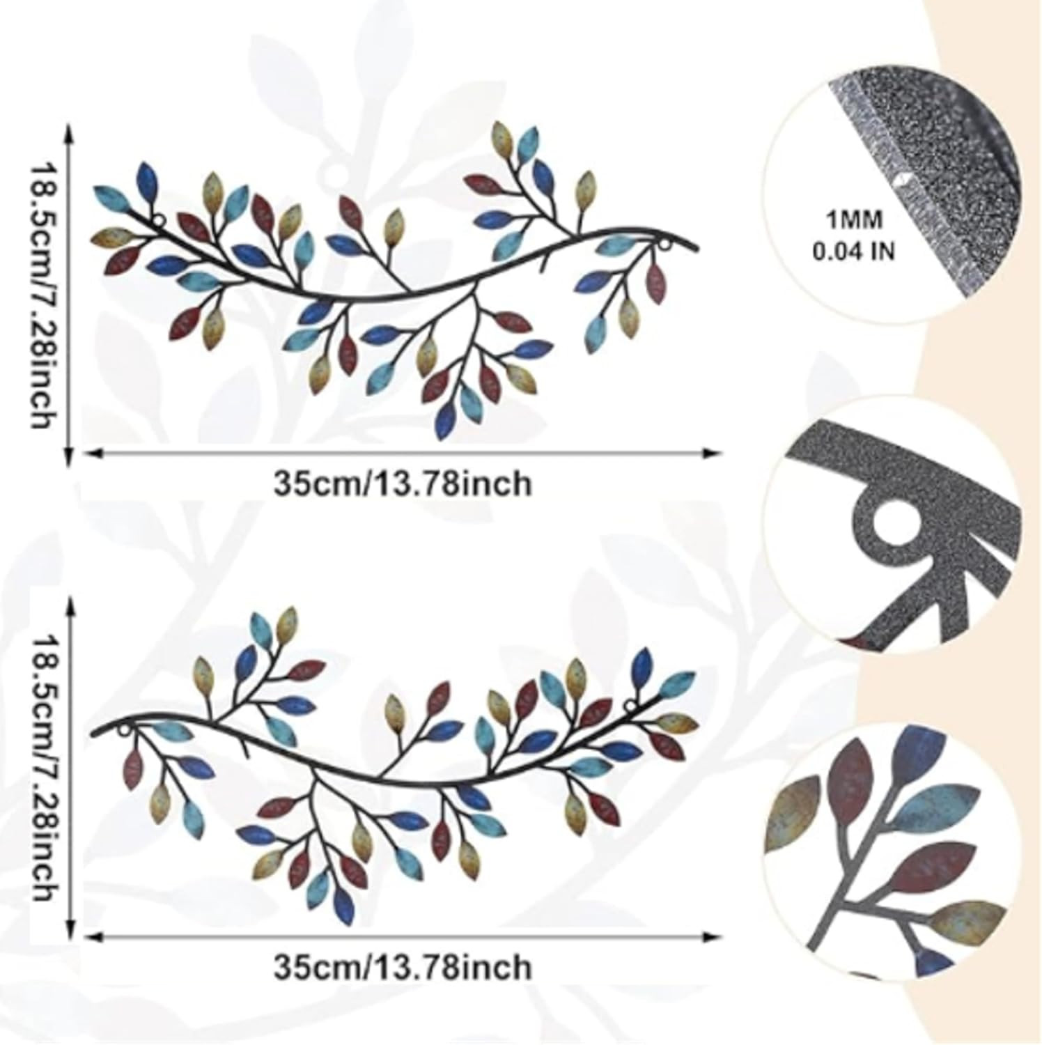 2 Pieces Metal Tree Leaf Wall Decor Vine Olive Branch Leaf Wall Art Wrought Iron