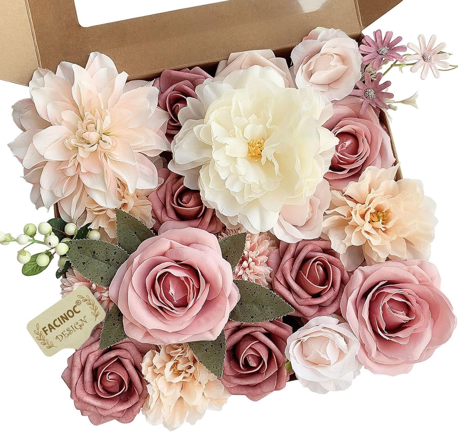 Roses Artificial Flowers Pink Bouquets Box Set for DIY Bridal Wedding Shower …