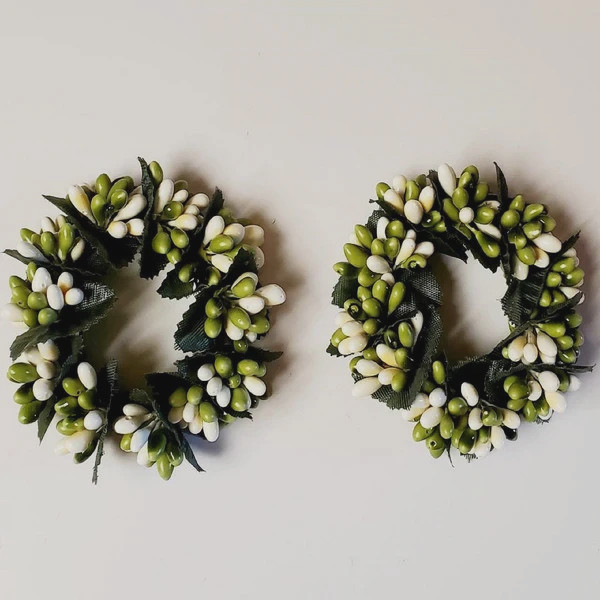 NEW PRIMITIVE PIP RINGS 1.5″ OPENING 2 PCS GREEN CREAM FARMHOUSE DECOR FLORAL
