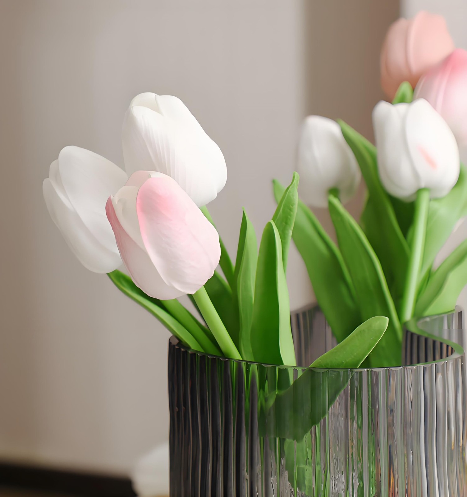 10 PCS White Artificial Flowers Fake Tulips 13 Inch Silk Bouquet Wedding Decor