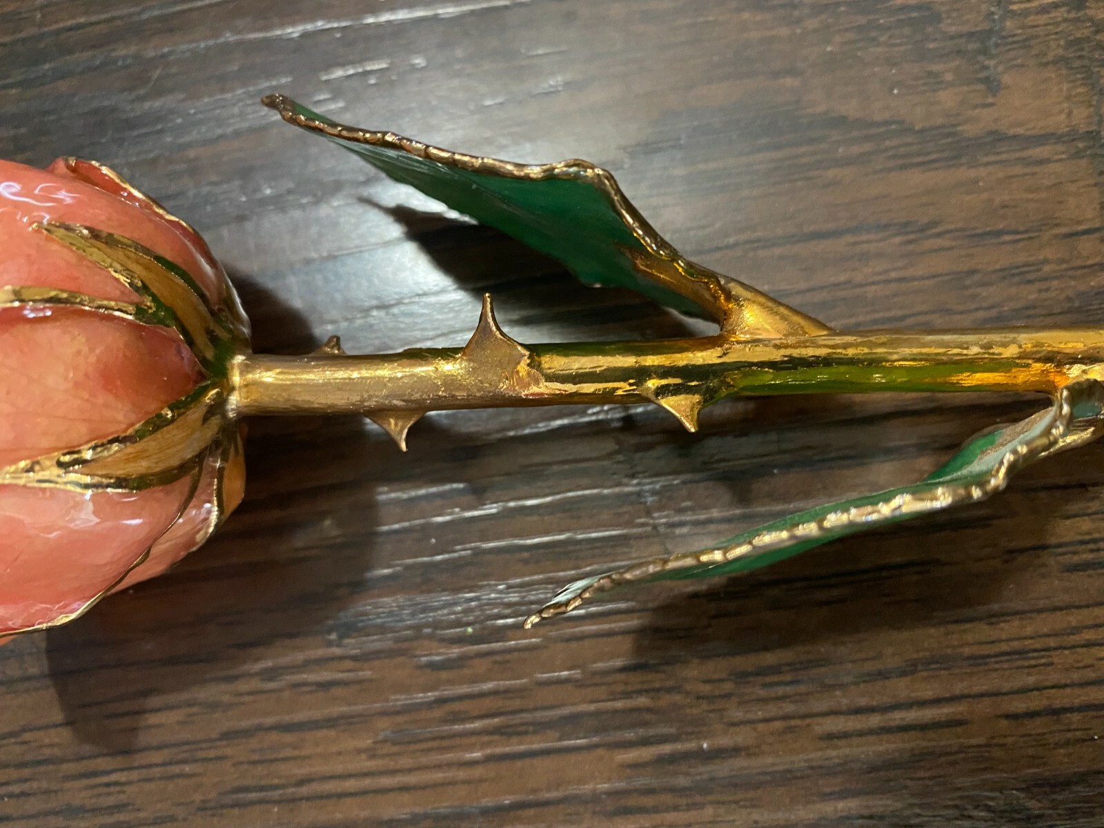 Lacquer Dipped 24 Karat Gold Trim Rose Gold-Tone Pink / Orange Color