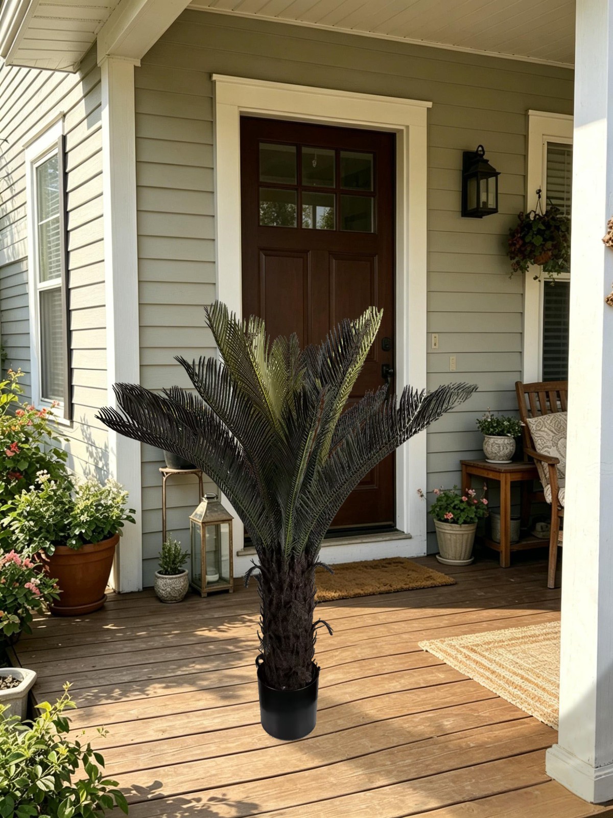 2 Pcs 120cm Artificial Sago Palm Cycas Tree Full Foliage Potted Cycad Home Decor