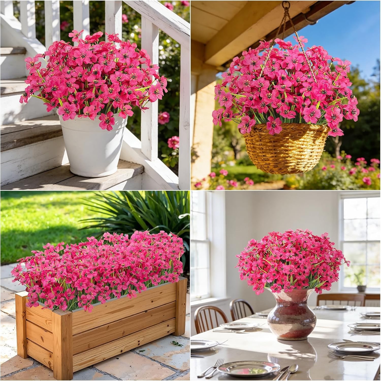 24 Bundles Artificial Flowers for Outdoors UV Resistant Silk Fake Flowers Faux