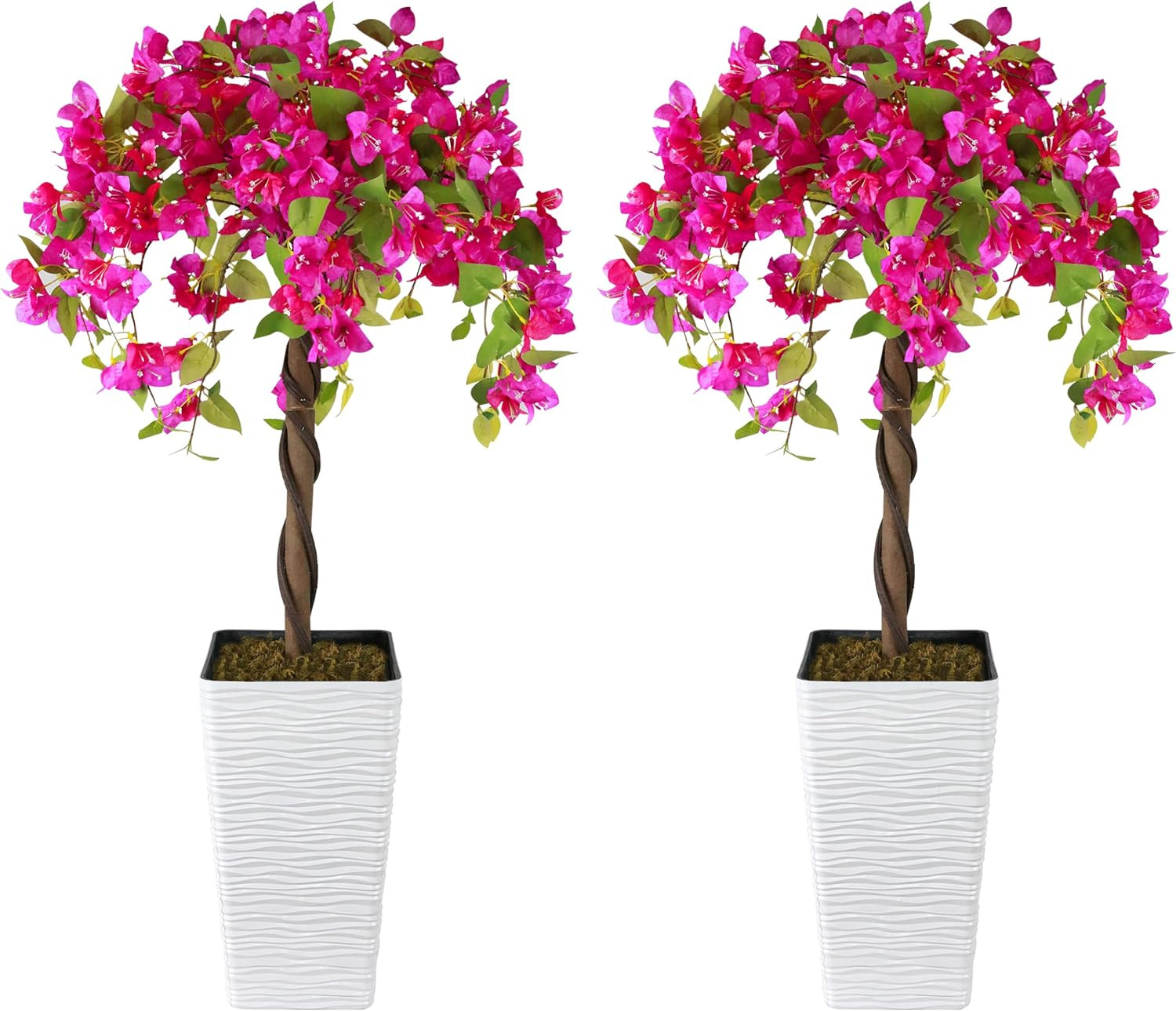 2 Packs 4FT Artificial Bougainvillea Tree, Fake Floral Tree with Flower Pot, Dec