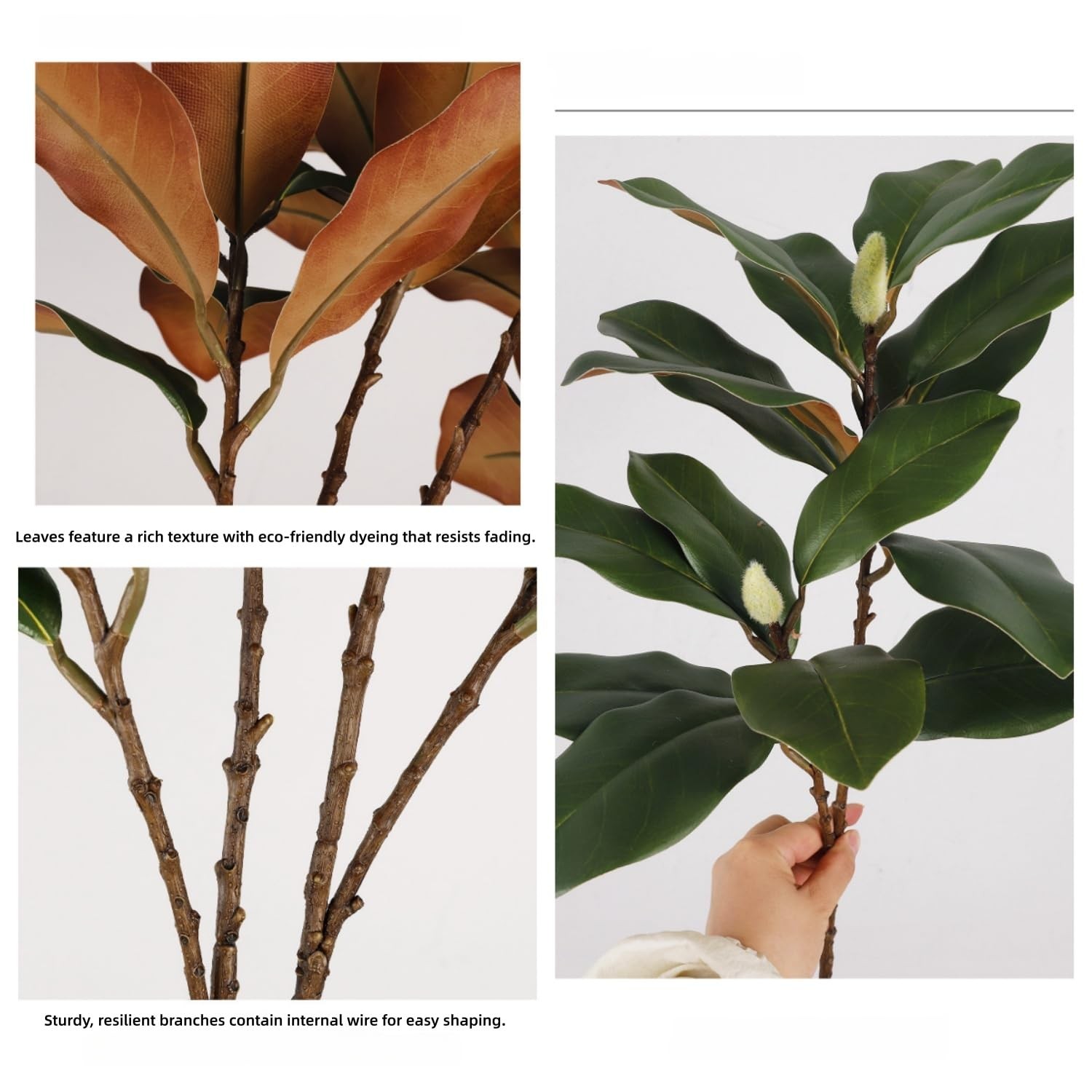 Artificial Magnolia Leaves Branches 27.5″ Magnolia Stems 3D Fake Magnolias Le…