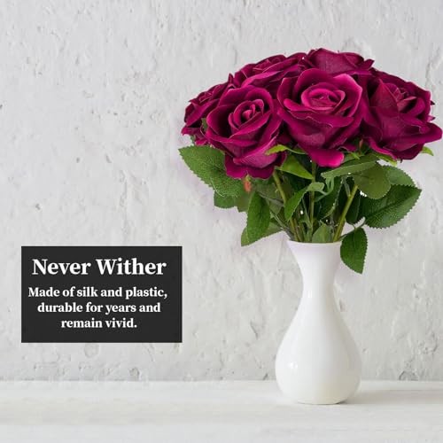 10 PCS Artificial Roses with Long Stems Silk Flowers Realistic Foam Rose Red