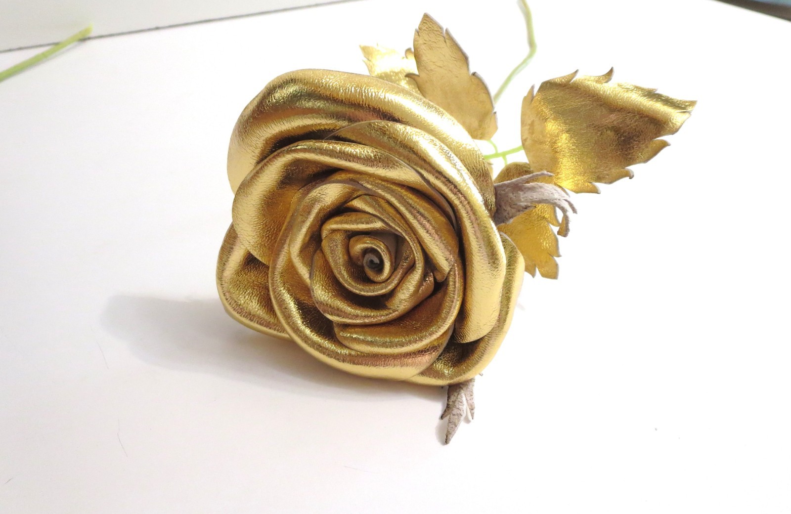 White Leather Rose Third Wedding Anniversary Gift Handmade Leather flower rose