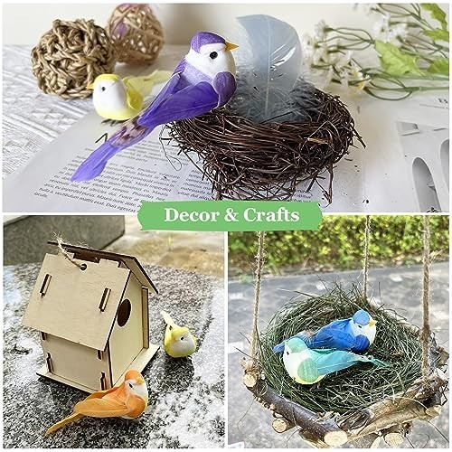 12pcs Clip on Artificial Foam Feather Birds 3.5in Mini Assorted Colors Craft