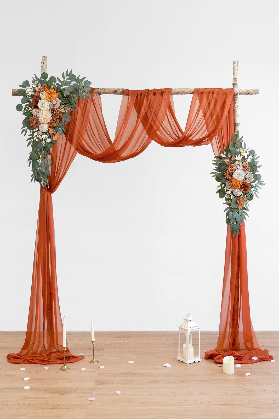 Burnt Orange Artificial Wedding Arch Flowers Kit (Pack of 3) with 26Ft Terrac…