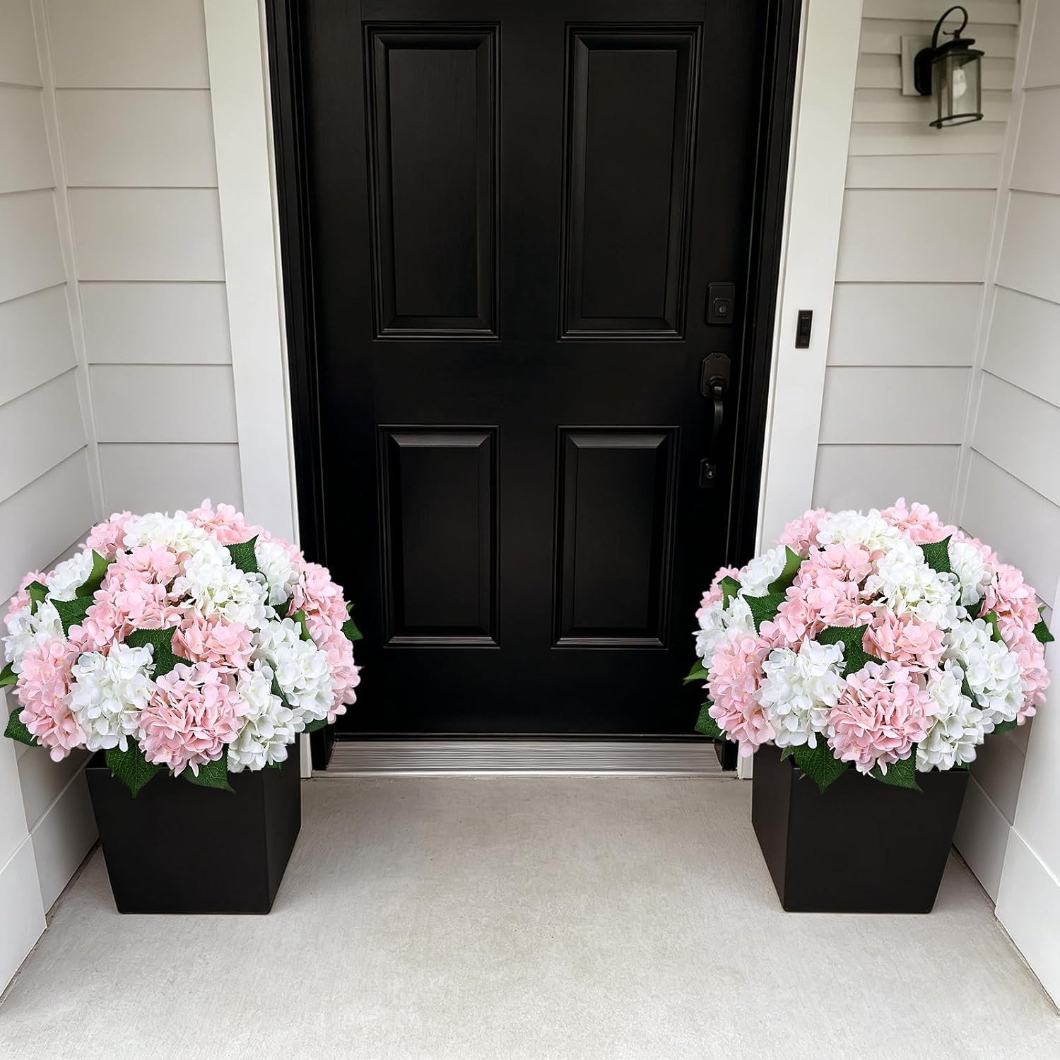 2 Sets 16″ Pink Hydrangea Artificial Flowers in Pots – UV Resistant Decor