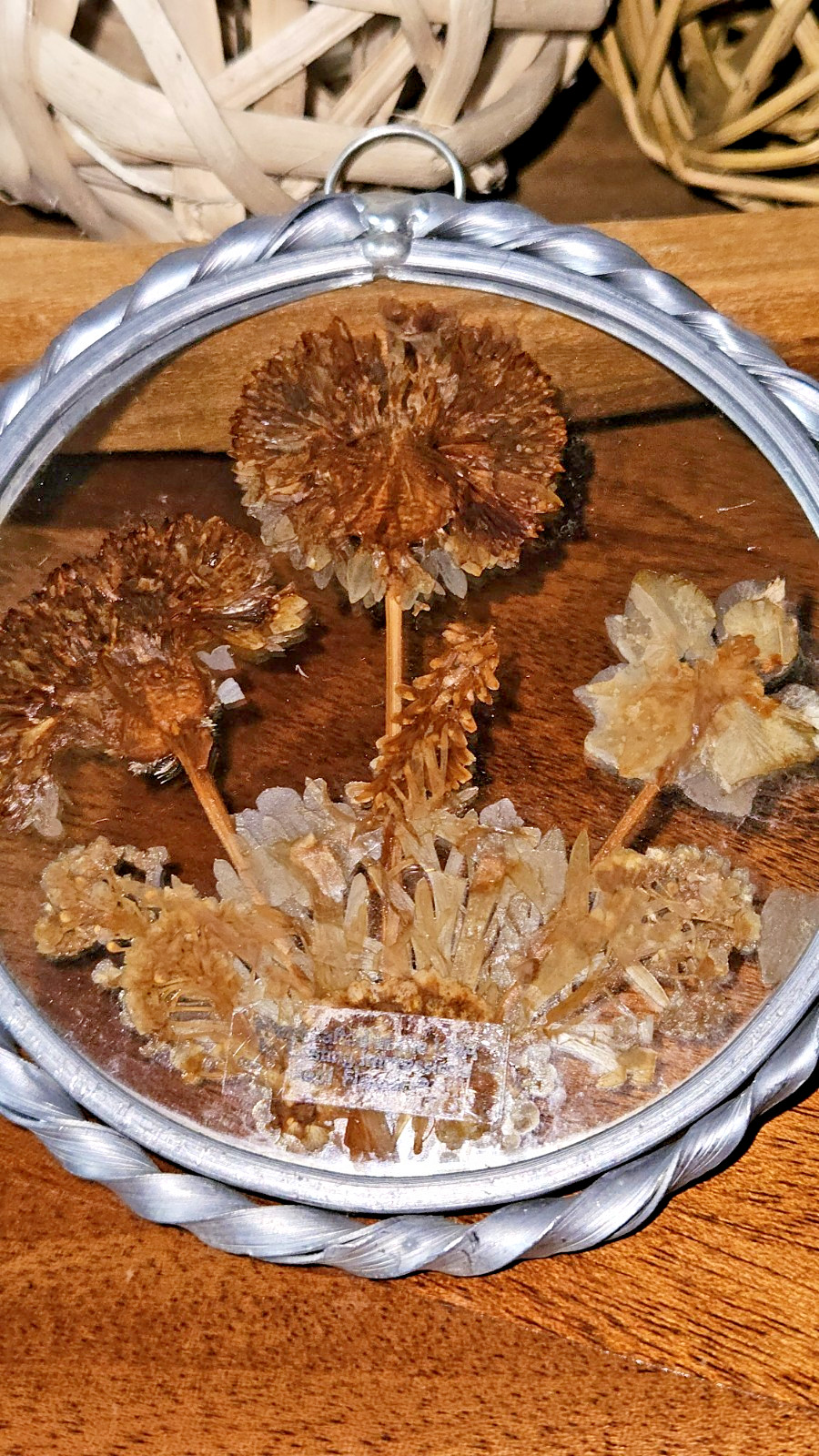 Vintage Lasting Impressions Real Dried Pressed Flowers In Glass Pewter Frame