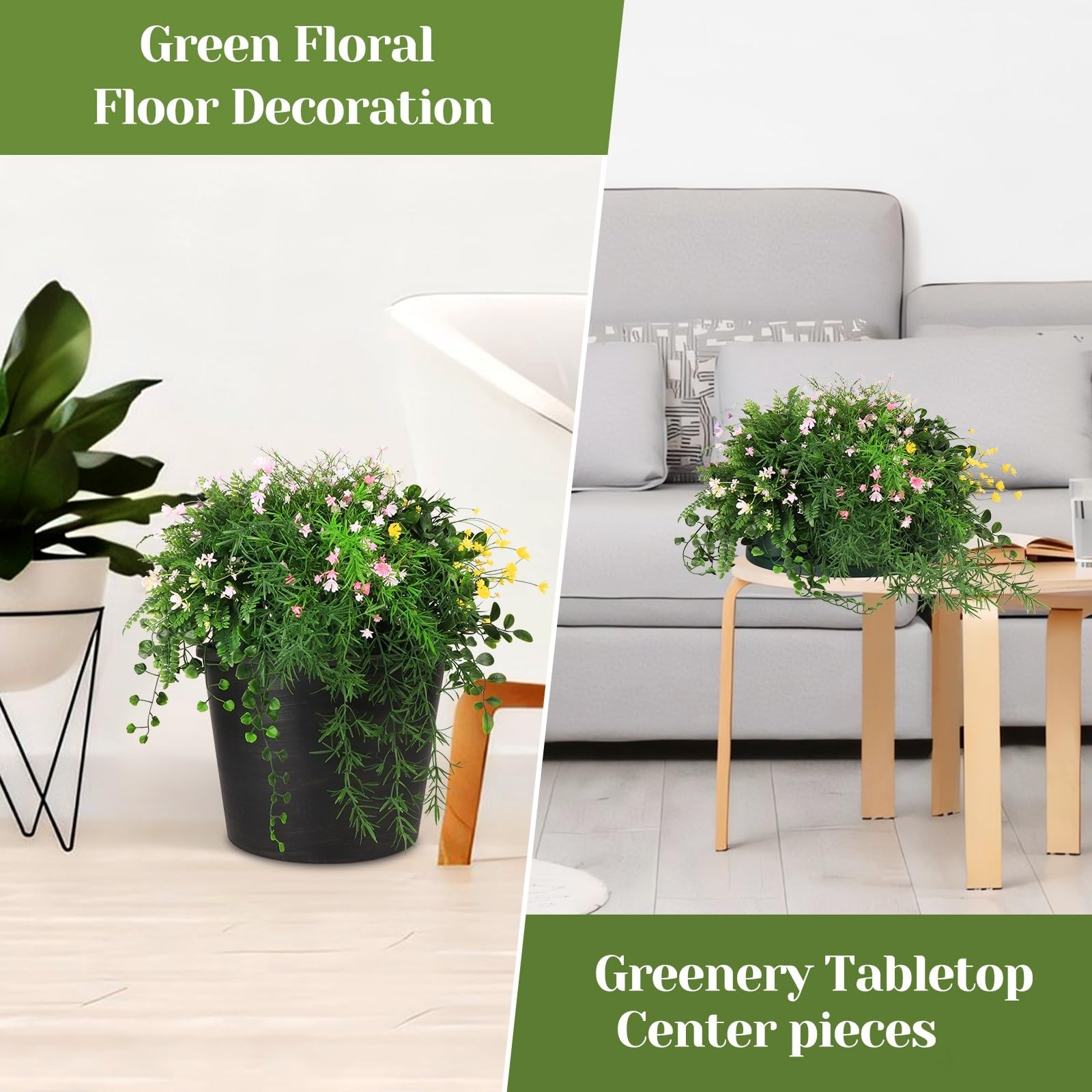 5 in 1 Artificial Plants & Flowers, Potted Fake BabyBreath Grass Plant for Home