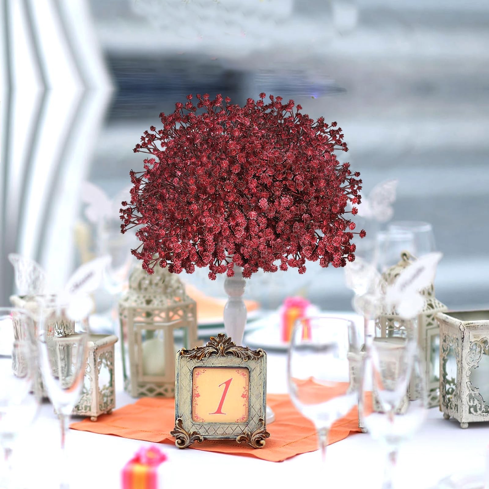 18 PCS Babys Breath Artificial Flowers Maroon Burgundy Fake Gypsophila Decor