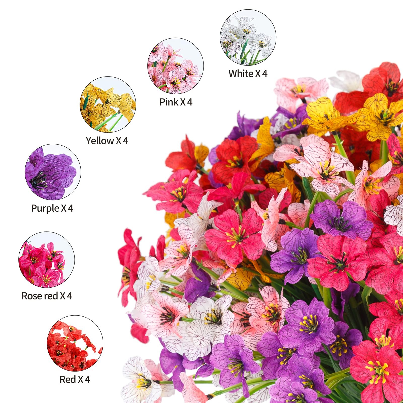24 Bundles Artificial Flowers for Outdoor Indoor Garden Home Decoration, Plas…