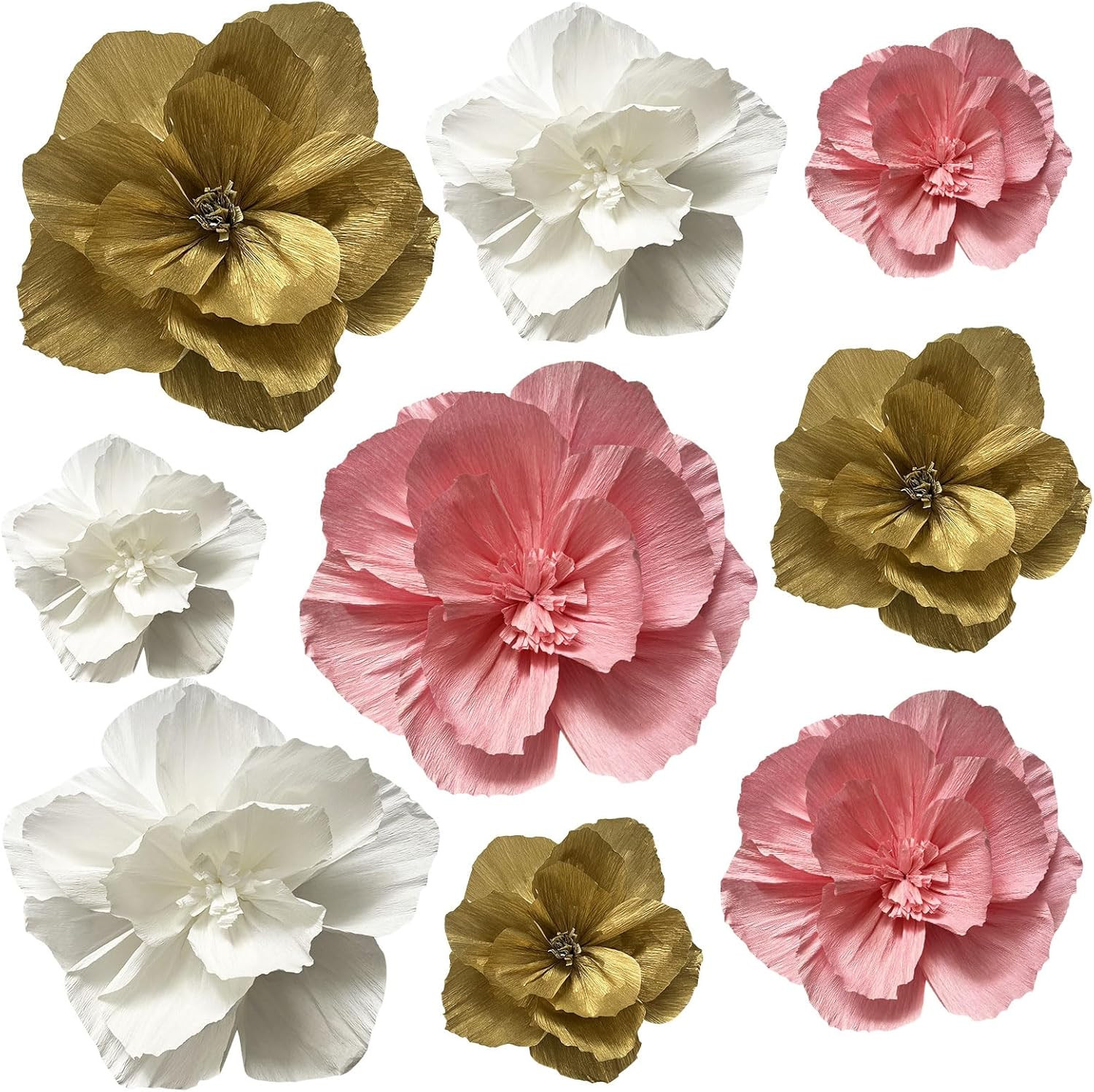 Crepe Paper Flowers Decoration for Wall Total 9 Pcs, Artificial Flowers Backdrop