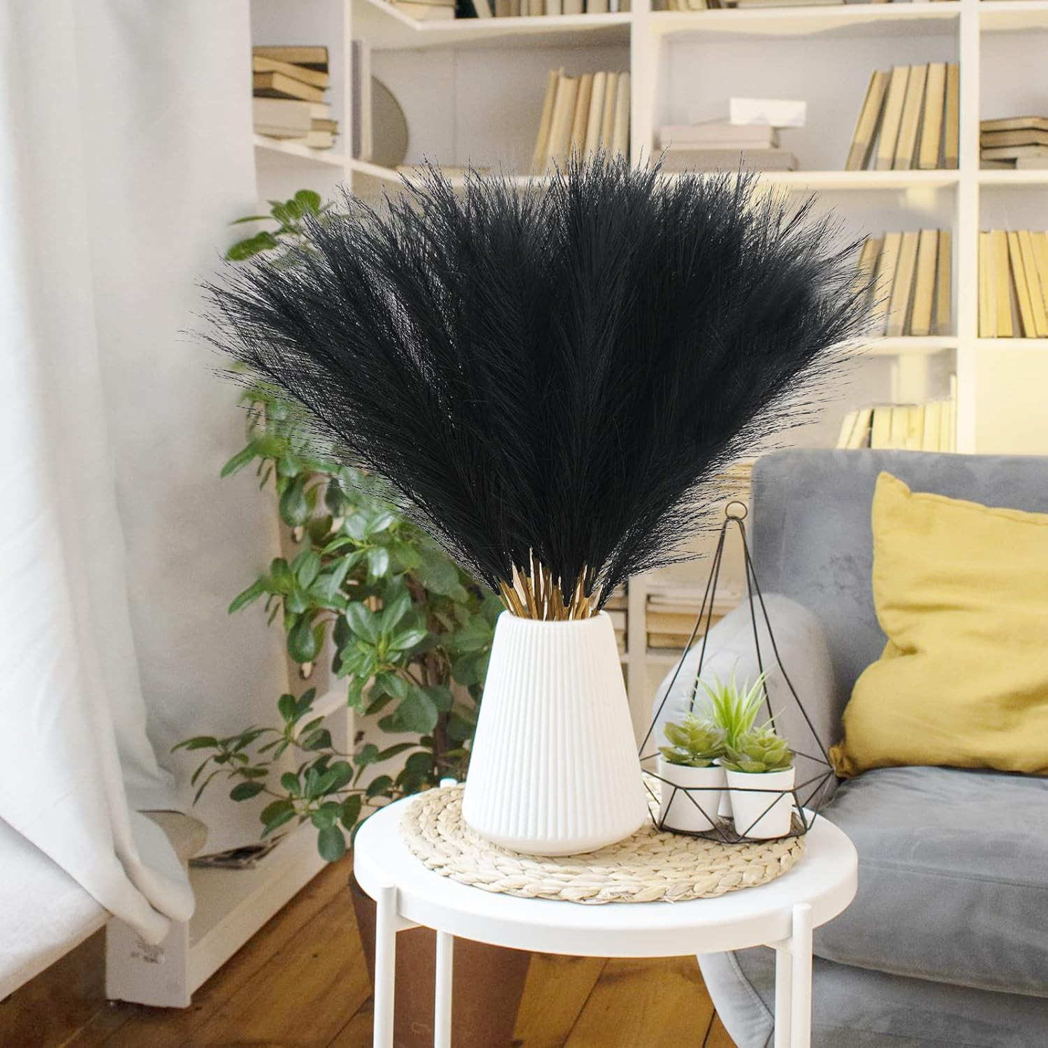 50Pcs Faux Black Pampas Grass, 21.6″ Short Artificial Pompous Grass Floral Fake