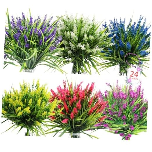 Artificial Flowers for Outdoors, 24 Bundles 6 Colors Fake 6 Colors Mixed