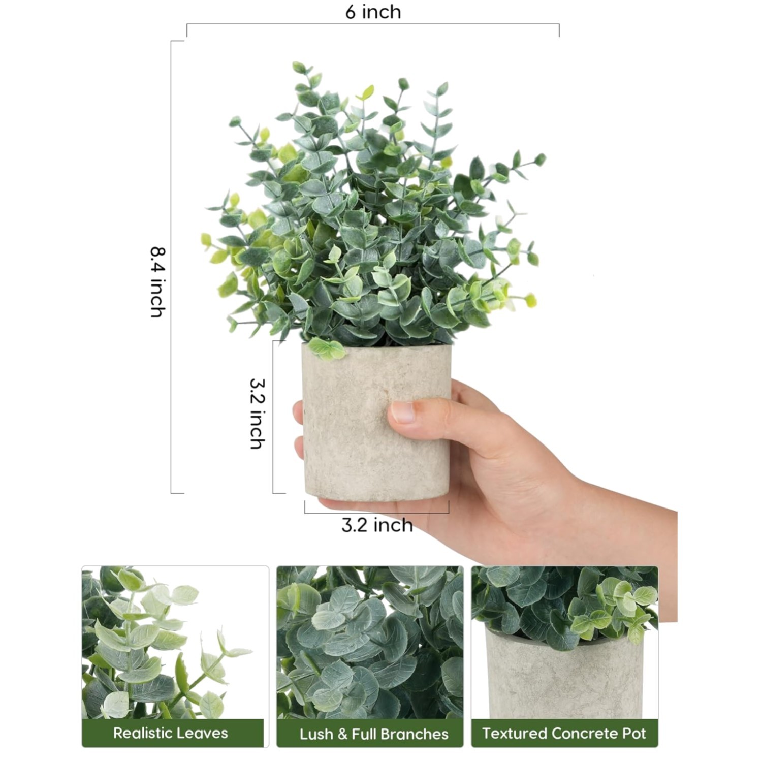 Small Fake Eucalyptus Plants, Set of 2 – Sage Green