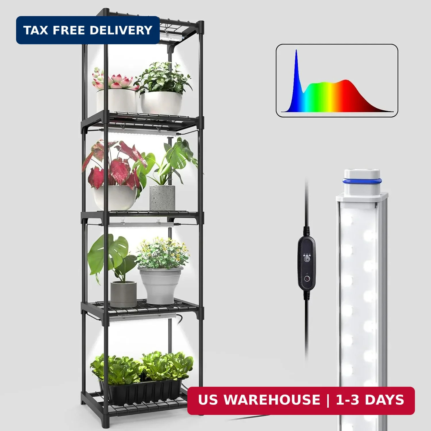 Plant Shelf with Grow Light, 5 Tier Plant Stand with Grow Light, Metal Plant Rac