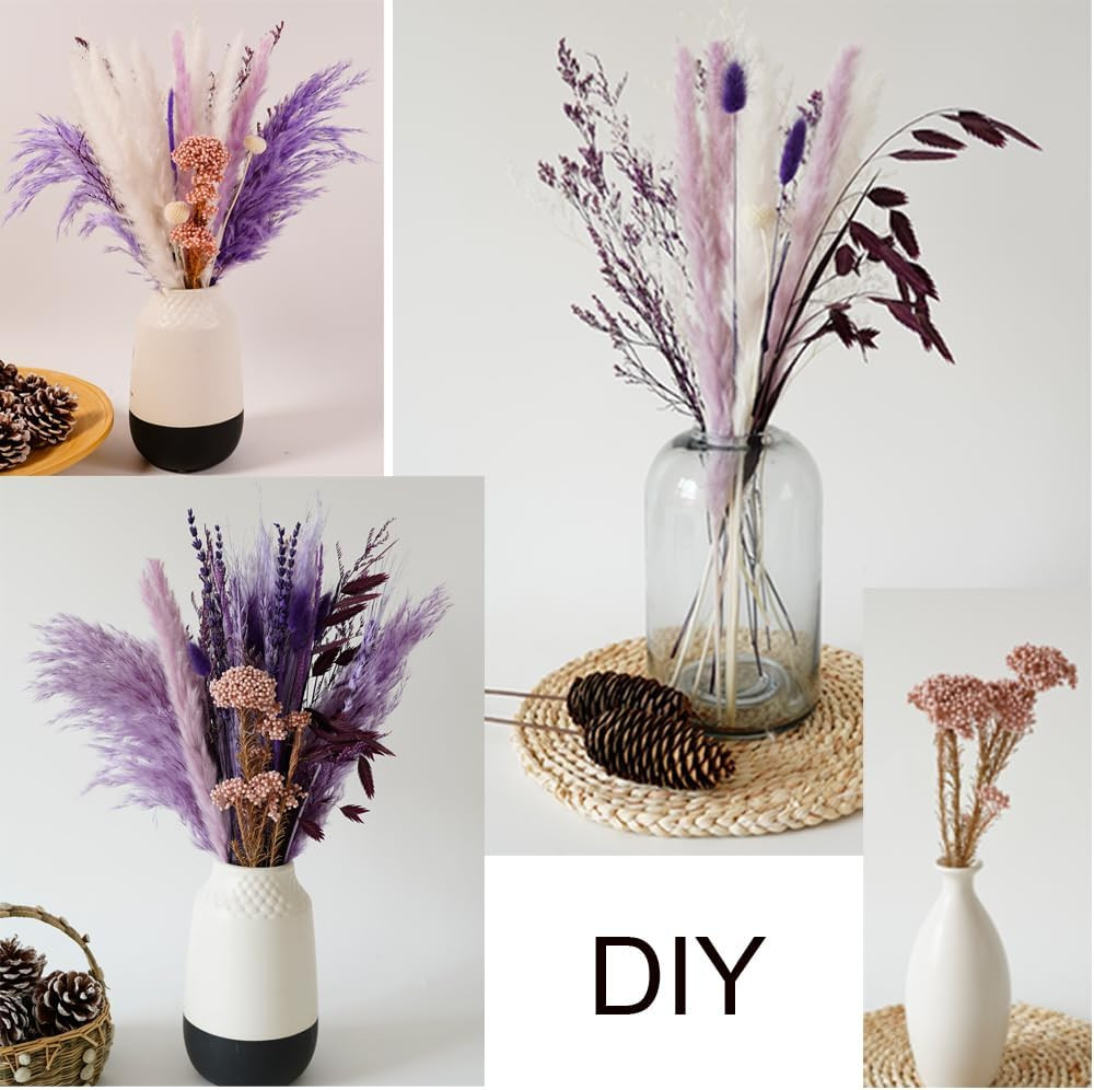 Natural Dried Pampas Prairie Bouquet, 17 “Natural Dried Bouquet, Purple Pampas a