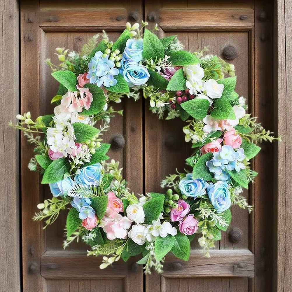 35x35cm Green Wreath Artificial Lifelike Foliage for Indoor Outdoor Year Round